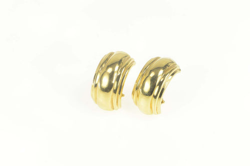 18K Scalloped Puffy Retro Curved French Clip Earrings Yellow Gold
