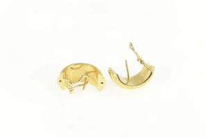 18K Scalloped Puffy Retro Curved French Clip Earrings Yellow Gold
