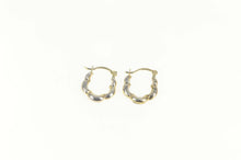Load image into Gallery viewer, 10K Puffy Scalloped Two Tone Huggies Hoop Earrings White Gold
