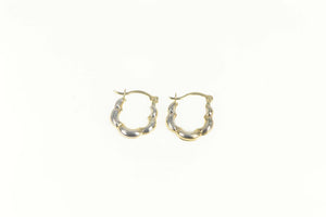 10K Puffy Scalloped Two Tone Huggies Hoop Earrings White Gold