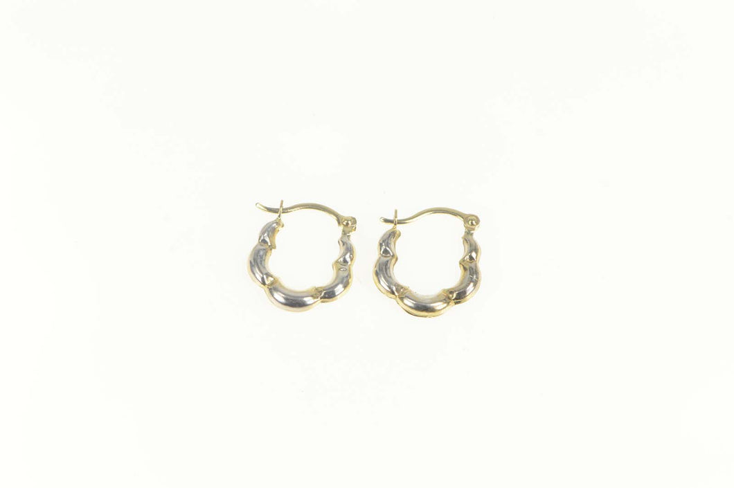 10K Puffy Scalloped Two Tone Huggies Hoop Earrings White Gold