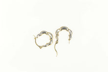 Load image into Gallery viewer, 10K Puffy Scalloped Two Tone Huggies Hoop Earrings White Gold