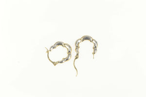 10K Puffy Scalloped Two Tone Huggies Hoop Earrings White Gold