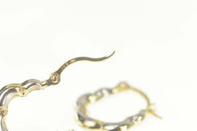 Load image into Gallery viewer, 10K Puffy Scalloped Two Tone Huggies Hoop Earrings White Gold