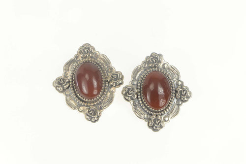 Sterling Silver Linda Yazzie Navajo Carnelian Clip Back Earrings