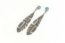 Load image into Gallery viewer, Sterling Silver Turquoise Native American Feather Dangle Earrings