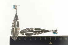 Load image into Gallery viewer, Sterling Silver Turquoise Native American Feather Dangle Earrings