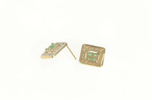 Load image into Gallery viewer, 14K Square Emerald Cluster Diamond Halo Stud Earrings Yellow Gold