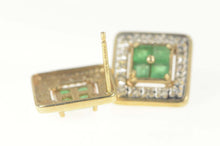 Load image into Gallery viewer, 14K Square Emerald Cluster Diamond Halo Stud Earrings Yellow Gold