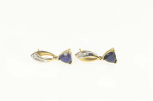 Load image into Gallery viewer, 10K Trillion Syn. Sapphire Diamond Dangle Earrings Yellow Gold
