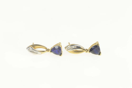 10K Trillion Syn. Sapphire Diamond Dangle Earrings Yellow Gold
