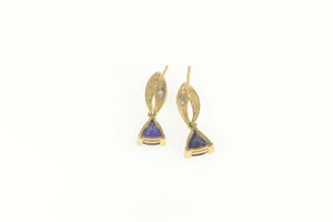 10K Trillion Syn. Sapphire Diamond Dangle Earrings Yellow Gold