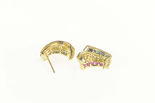 Load image into Gallery viewer, 10K Diamond Sapphire Ruby Channel Curved Stud Earrings Yellow Gold