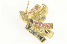 Load image into Gallery viewer, 10K Diamond Sapphire Ruby Channel Curved Stud Earrings Yellow Gold