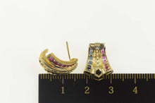 Load image into Gallery viewer, 10K Diamond Sapphire Ruby Channel Curved Stud Earrings Yellow Gold