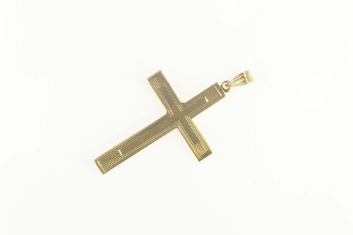 14K Retro Pinstriped Cross Christian Symbol Faith Pendant Yellow Gold