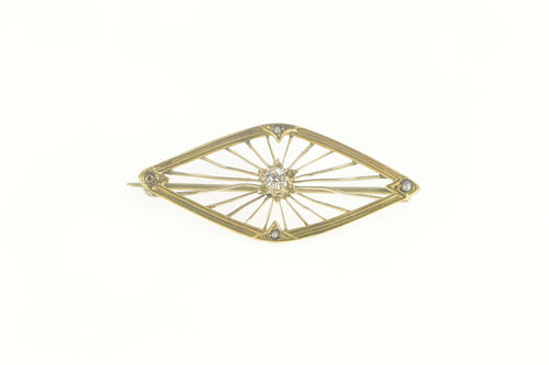 14K Victorian Diamond Seed Pearl Filigree Pin/Brooch Yellow Gold