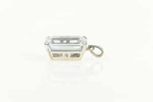 14K Emerald Cut Blue Topaz Solitaire Statement Pendant White Gold