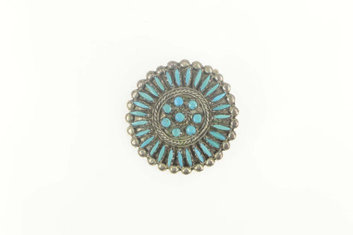 Sterling Silver Zuni Turquoise Sun Round Native American Pendant/Pin