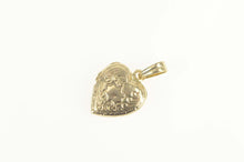 Load image into Gallery viewer, 10K Susan Etched Forget Me Not Puffy Heart Locket Charm/Pendant Yellow Gold