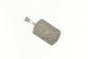 Sterling Silver Pave CZ Dog Tag Flashy Statement Medallion Pendant