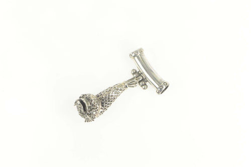 Sterling Silver 3D Stylized Elaborate Fish Drop Slide Pendant