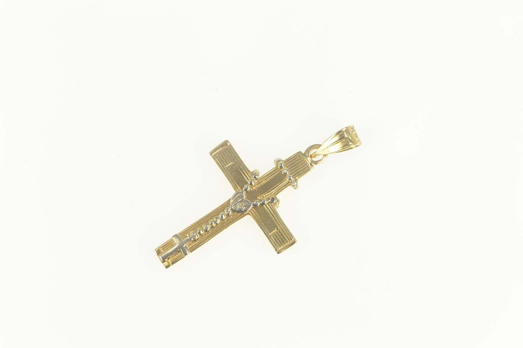 14K Cross Christian Faith Rosary Detailed Symbol Pendant Yellow Gold