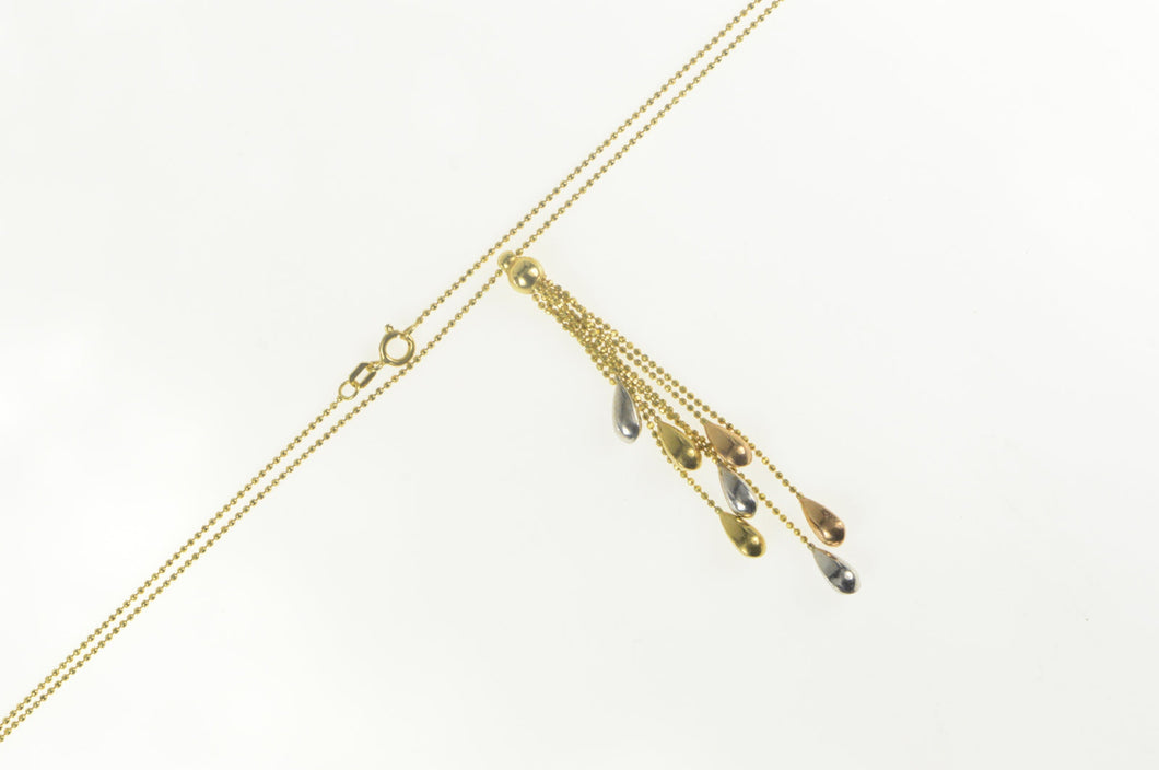 14K Tri Tone Pear Tear Drop Dangle Fringe Chain Necklace 17