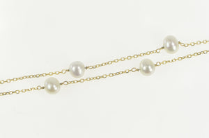 14K 6.3mm Pearl Beaded Classic Chain Link Necklace 16" Yellow Gold