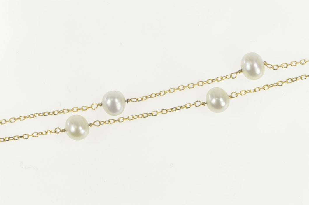 14K 6.3mm Pearl Beaded Classic Chain Link Necklace 16