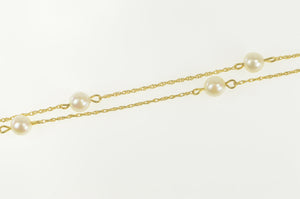 14K 4.8mm Pearl Beaded Chain Link Classic Necklace 17.5" Yellow Gold