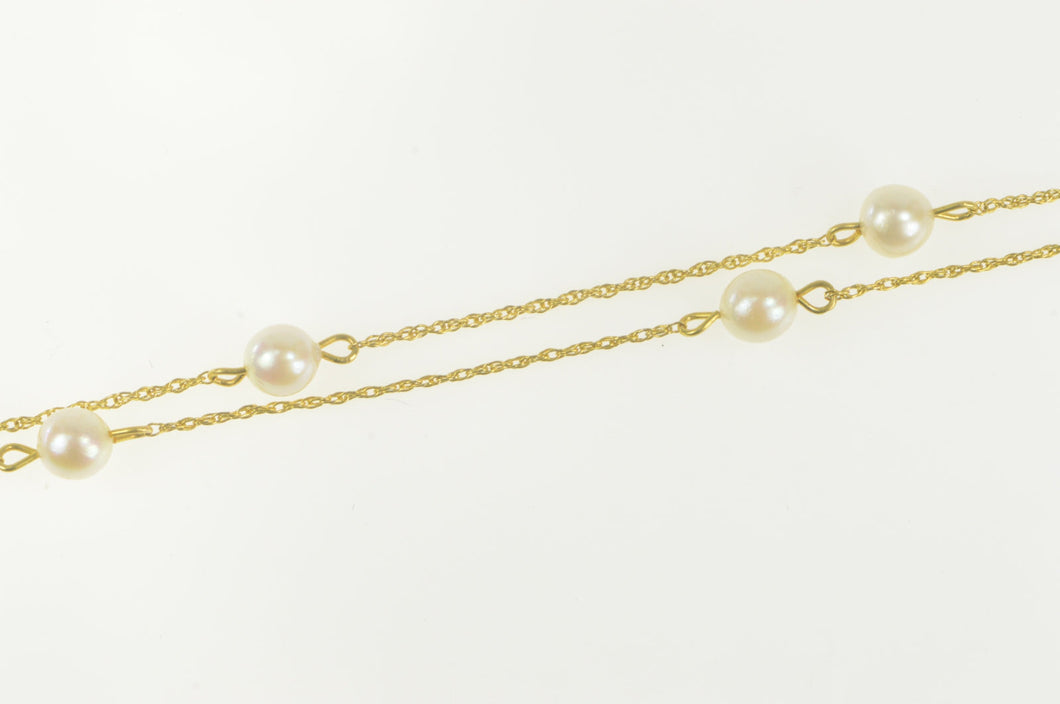 14K 4.8mm Pearl Beaded Chain Link Classic Necklace 17.5