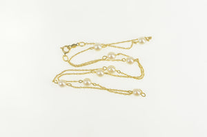 14K 4.8mm Pearl Beaded Chain Link Classic Necklace 17.5" Yellow Gold