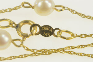 14K 4.8mm Pearl Beaded Chain Link Classic Necklace 17.5" Yellow Gold