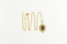 Load image into Gallery viewer, 14K Oval Garnet Filigree Halo Chain Statement Necklace 17.75&quot; Yellow Gold