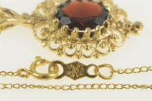 Load image into Gallery viewer, 14K Oval Garnet Filigree Halo Chain Statement Necklace 17.75&quot; Yellow Gold