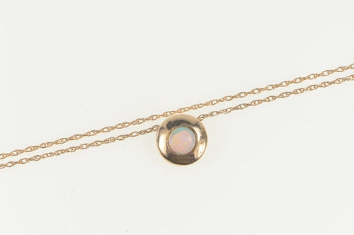 14K Round Opal Inset Bezel Pendant Chain Necklace 15.5
