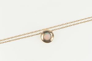 14K Round Opal Inset Bezel Pendant Chain Necklace 15.5" Rose Gold