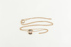 14K Round Opal Inset Bezel Pendant Chain Necklace 15.5" Rose Gold