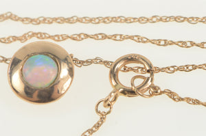 14K Round Opal Inset Bezel Pendant Chain Necklace 15.5" Rose Gold