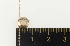 14K Round Opal Inset Bezel Pendant Chain Necklace 15.5" Rose Gold