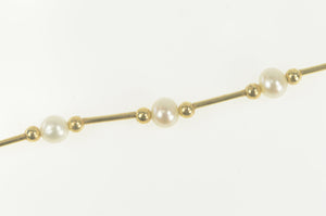 14K 5.25mm Pearl Ball Bar Beaded Link Chain Necklace 19" Yellow Gold