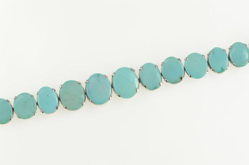 Sterling Silver Oval Turquoise Graduated Native American Necklace 15