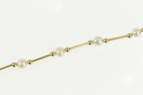 14K Bar & Ball Beaded Pearl Strand Necklace 17.75
