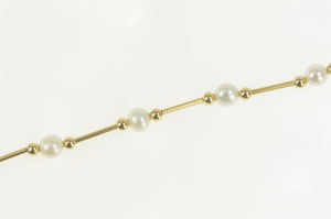14K Bar & Ball Beaded Pearl Strand Necklace 17.75" Yellow Gold