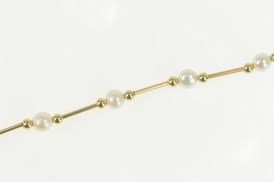 14K Bar & Ball Beaded Pearl Strand Necklace 17.75