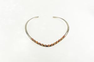 Sterling Silver Oval Agate Cabochon Inlay Statement Collar Necklace 15"