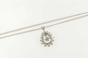 14K 0.50 Ctw Pear Diamond Halo Cable Chain Necklace 14.75" White Gold