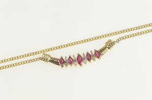 10K Marquise Ruby Diamond Cluster Square Chain Necklace 15.25" Yellow Gold