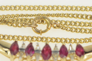 10K Marquise Ruby Diamond Cluster Square Chain Necklace 15.25" Yellow Gold